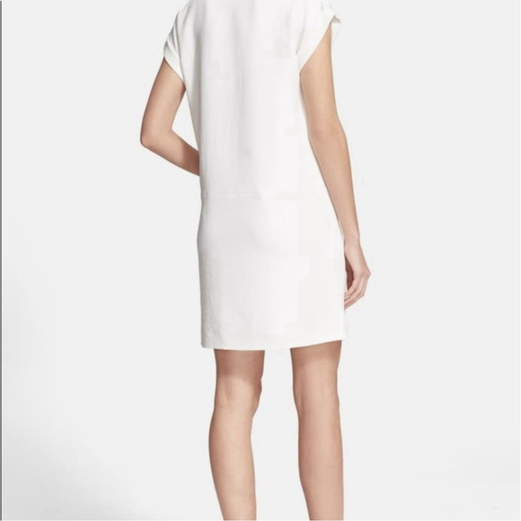 Vince Cap Sleeve Popover Shift Dress XS White Pockets V-Neck Lined Office Career - Picture 2 of 13
